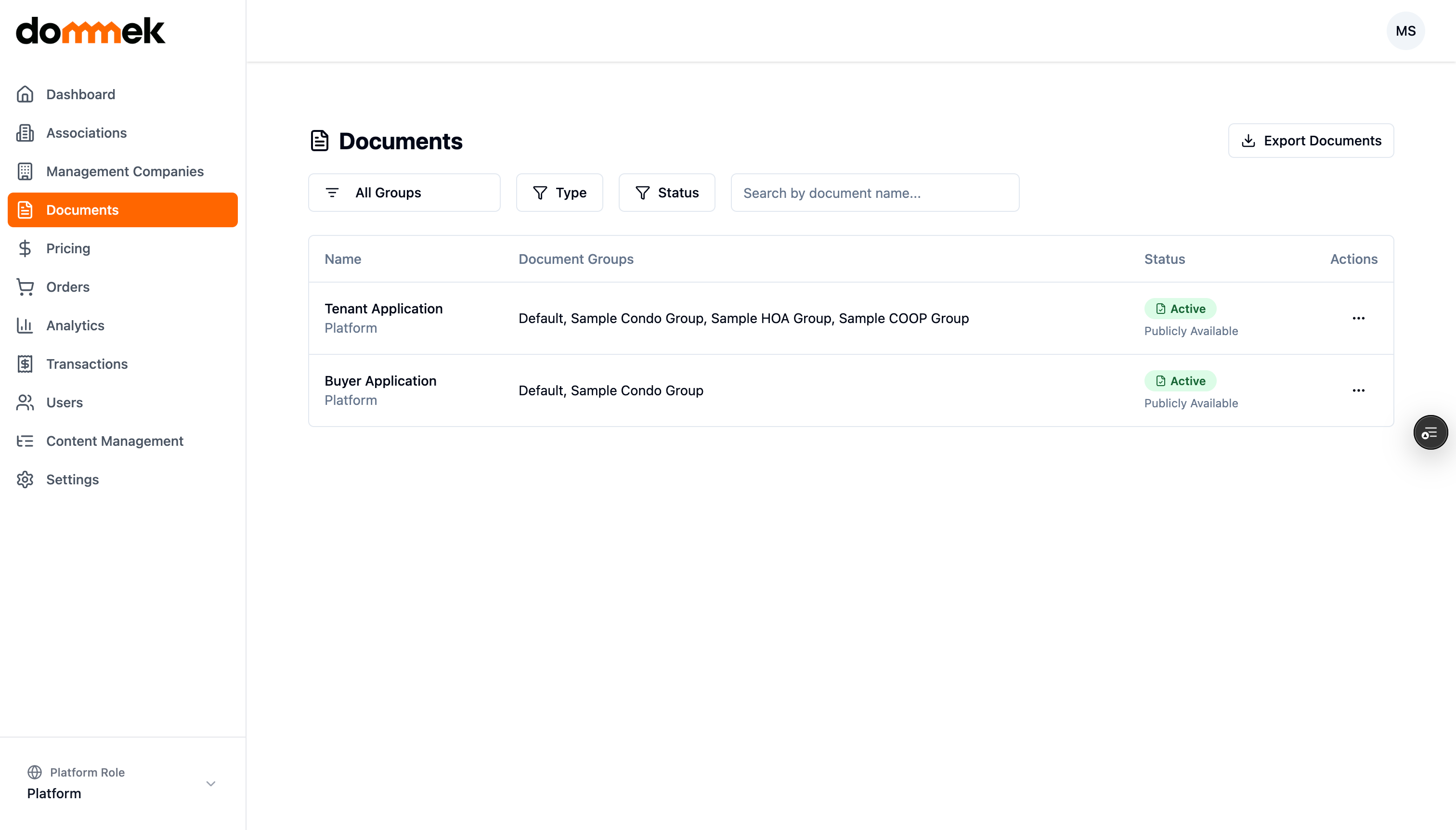 Document templates - Dommek HOA management software feature